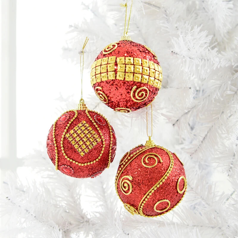 Piros arany karácsonyi labda díszítő függő labda 8 cm karácsonyi dísz karácsonyfa medál kiváló minőségű hab golyó