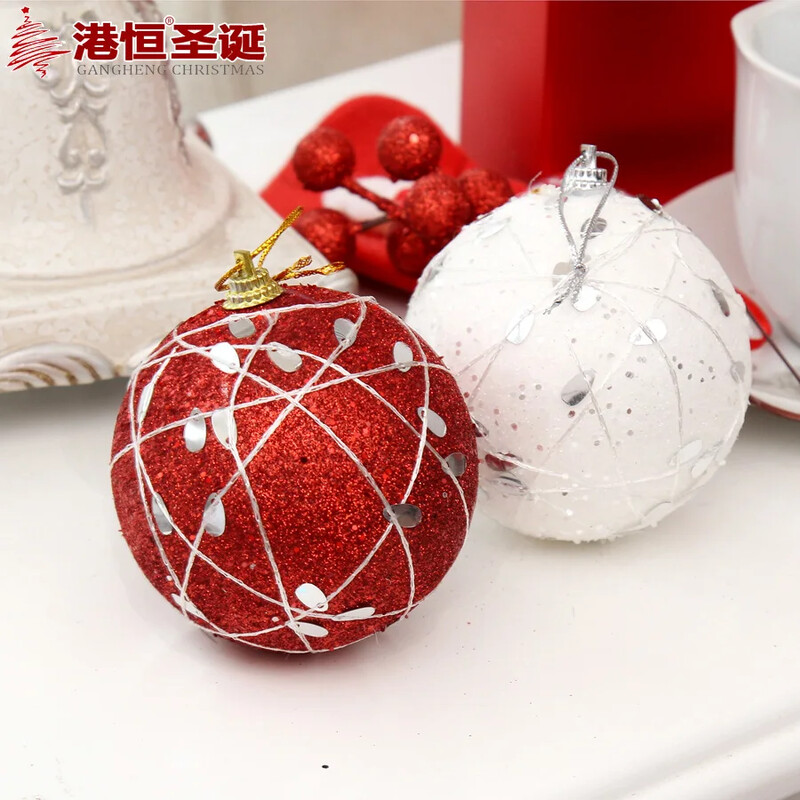 Karácsonyfadísz golyó 8cm-es halpikkely sebzett karácsonyi labda arany piros fehér díszítésű karácsonyi labda 11g