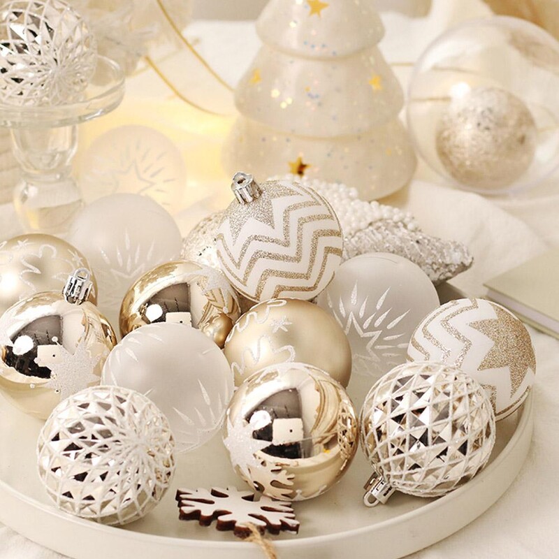 16 Božićnih kuglica u boji šampanjca Zlatne i bijele Božićne kuglice Ukrasi Božićne kuglice Privjesci za božićno drvce Dekoracije za kućne zabave