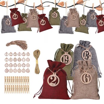 Christmas Advent Calendar Bags 24 Days Advent Calendar Gift bags Σετ DIY Χάρτινα αυτοκόλλητα Χριστουγεννιάτικη διακόσμηση Calendario De Adviento