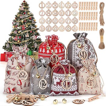 Christmas Advent Calendar Bags 24 Days Advent Calendar Gift bags Σετ DIY Χάρτινα αυτοκόλλητα Χριστουγεννιάτικη διακόσμηση Calendario De Adviento