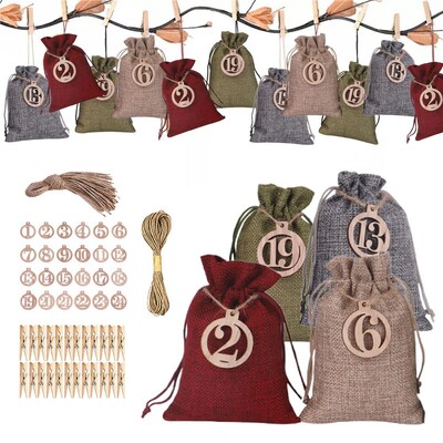 Christmas Advent Calendar Bags 24 Days Advent Calendar Gift bags Σετ DIY Χάρτινα αυτοκόλλητα Χριστουγεννιάτικη διακόσμηση Calendario De Adviento