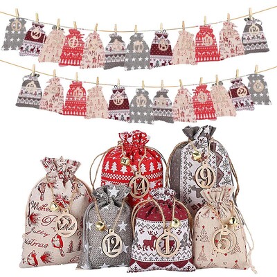 Christmas Advent Calendar Bags 24 Days Advent Calendar Gift bags Σετ DIY Χάρτινα αυτοκόλλητα Χριστουγεννιάτικη διακόσμηση Calendario De Adviento