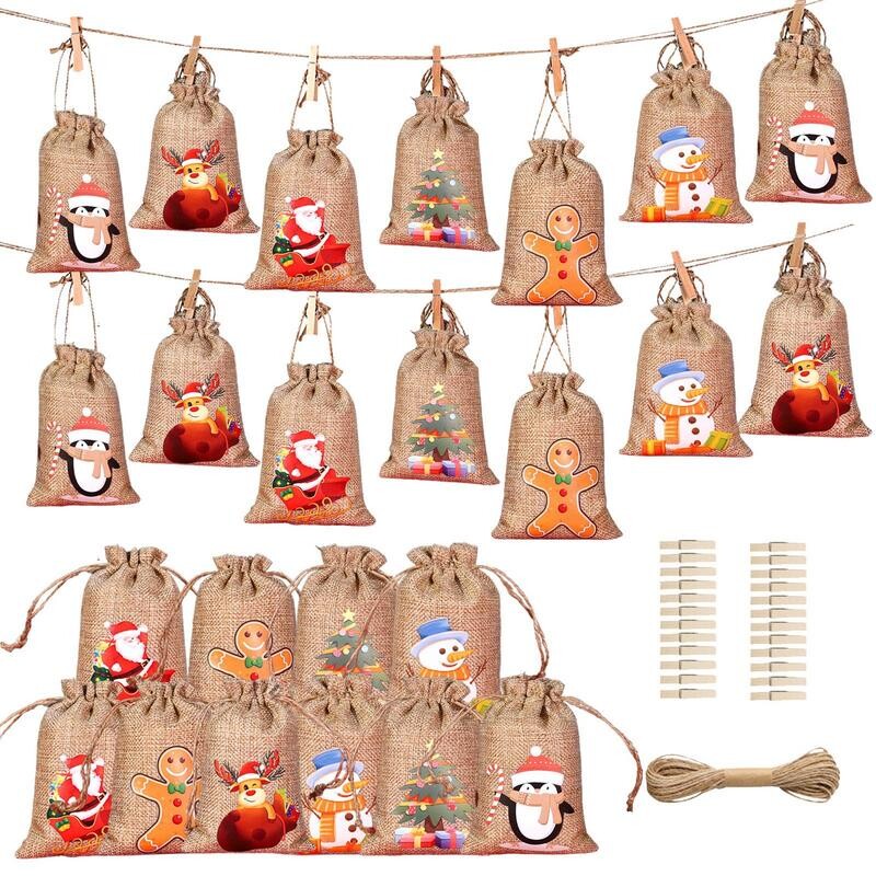 Christmas Advent Calendar Bags 24 Days Advent Calendar Gift bags Σετ DIY Χάρτινα αυτοκόλλητα Χριστουγεννιάτικη διακόσμηση Calendario De Adviento