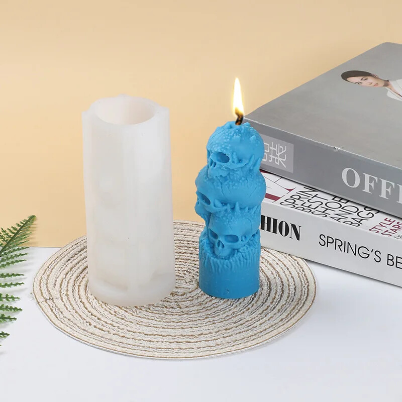 Noi Cranii stivuite Mucegai din silicon pentru lumânări Decorarea casei Artizanat Tencuială din rășină Faceți DIY Săpun Ciocolată Instrumente de copt Cadou de Halloween