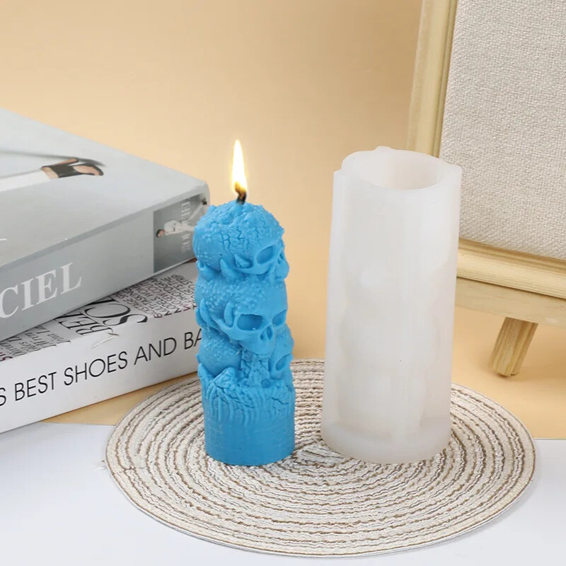Noi Cranii stivuite Mucegai din silicon pentru lumânări Decorarea casei Artizanat Tencuială din rășină Faceți DIY Săpun Ciocolată Instrumente de copt Cadou de Halloween