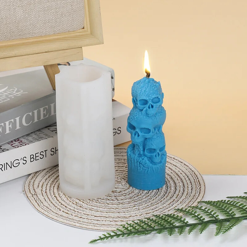 Noi Cranii stivuite Mucegai din silicon pentru lumânări Decorarea casei Artizanat Tencuială din rășină Faceți DIY Săpun Ciocolată Instrumente de copt Cadou de Halloween