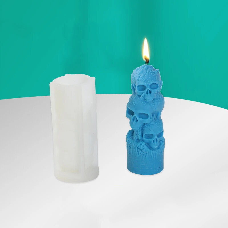 Noi Cranii stivuite Mucegai din silicon pentru lumânări Decorarea casei Artizanat Tencuială din rășină Faceți DIY Săpun Ciocolată Instrumente de copt Cadou de Halloween