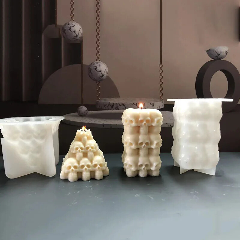 Noi Cranii stivuite Mucegai din silicon pentru lumânări Decorarea casei Artizanat Tencuială din rășină Faceți DIY Săpun Ciocolată Instrumente de copt Cadou de Halloween