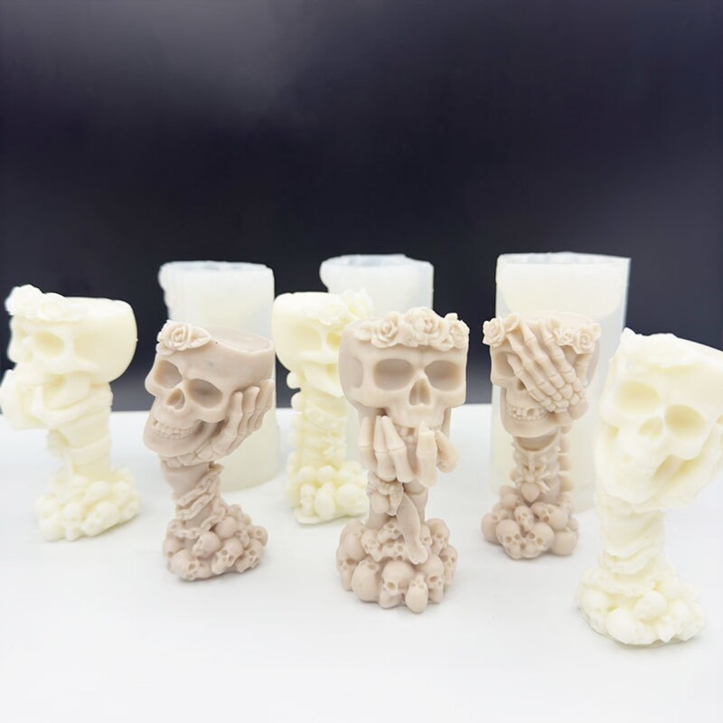 Skaists reljefs galvaskausa kolonnas sveču izgatavošanas komplekts Helovīna rožu ziedu galvaskausa pamatnes sveķi silikona veidnes ģipša aizraujošs dekors