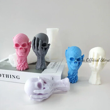 Χειρολαβή 12cm Skull Καλούπια κεριών σιλικόνης Diy Halloween Διακοσμητικά Χειροτεχνήματα Ρητίνη Σαπούνι Γύψινο καλούπι Εργαλείο κατασκευής δώρων για το σπίτι