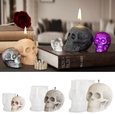 Mucegai din silicon cu cap de craniu de dimensiuni multiple, model de flacără 3D, matriță pentru cap de craniu, pentru săpun, tencuială din rășină, fabricarea cadou de decorare pentru petreceri de familie