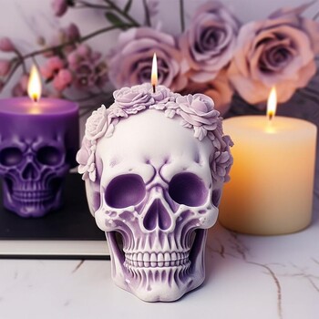 Skull Candle Mold 3D Resin Molds Rose Skull Epoxy Silicone Resin Casting Χειροποίητα καλούπια κατασκευής κεριών για το Halloween