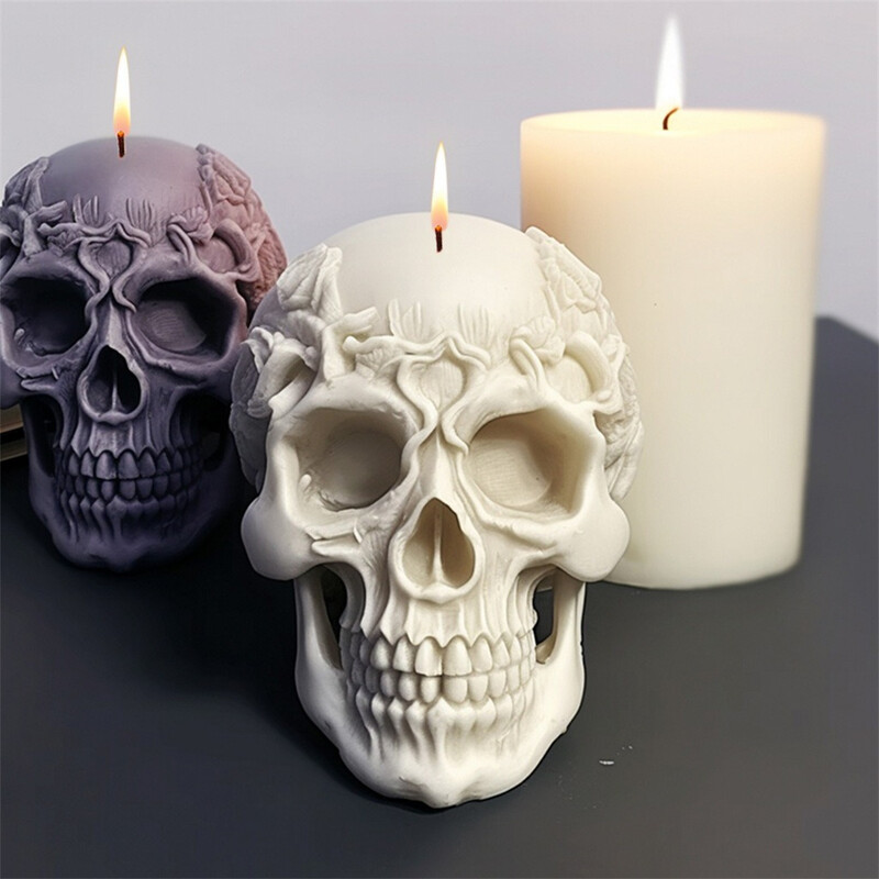 Mucegai pentru lumânări cu craniu de trandafiri, lucrat manual, săpun, ipsos, rășină, gips, silicon, ornamente pentru decorarea atmosferei de petrecere de Halloween