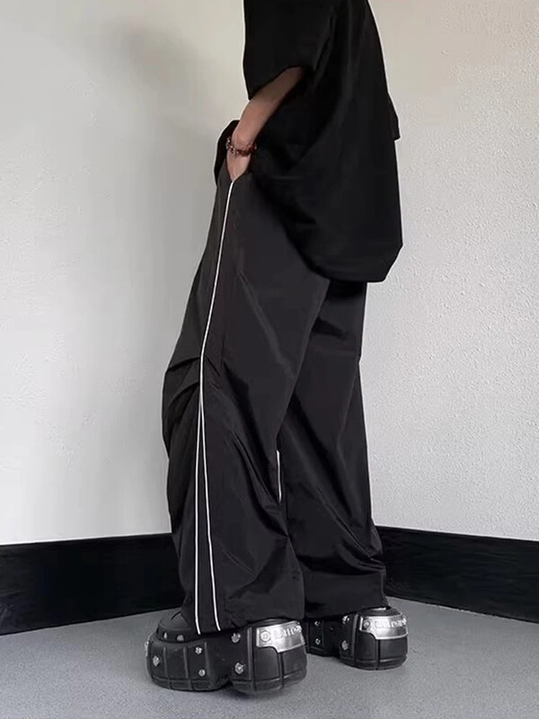 HOUZHOU Vīriešu sporta bikses Vīriešu Baggy Izpletņa Bikses Y2K Oversize Joggers Streetwear Treniņtērps Melns Platas Bikses Vīriešu