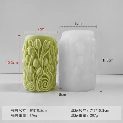 Liela ziedu cilindra sveces silikona veidne DIY Tulpju ziedu reljefs cilindrs Amatniecība Sveķu ģipša māla veidne Mājas dekoratīvā māksla