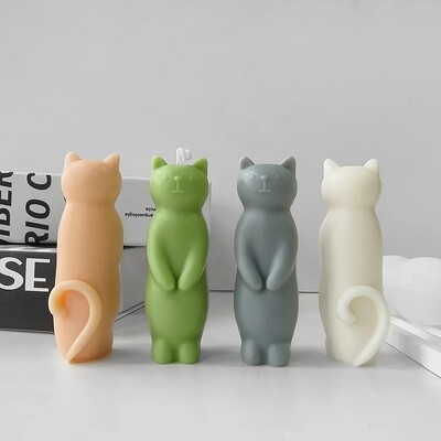 Karikatūra kaķēnu silikona veidne ar rokām gatavota aromterapijas sveču ģipša ornamentu veidne DIY cute kaķu amatniecības veidnes