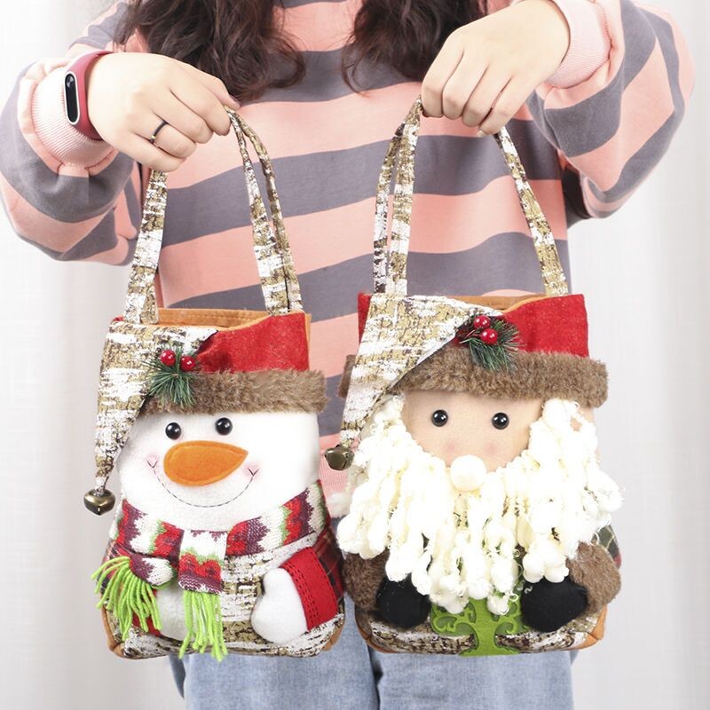 Jaunas Ziemassvētku somas 2024 Laimīgu Jauno gadu Ziemassvētku piederumi Plīša, jauka ābolu konfekšu dāvanu rokassomiņa