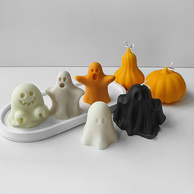 Halloween DIY Vtipná silikónová forma na sviečku s duchom, tvár ducha, bábka, ručne vyrábané mydlo, aromaterapeutická sviečka, dekoračná forma