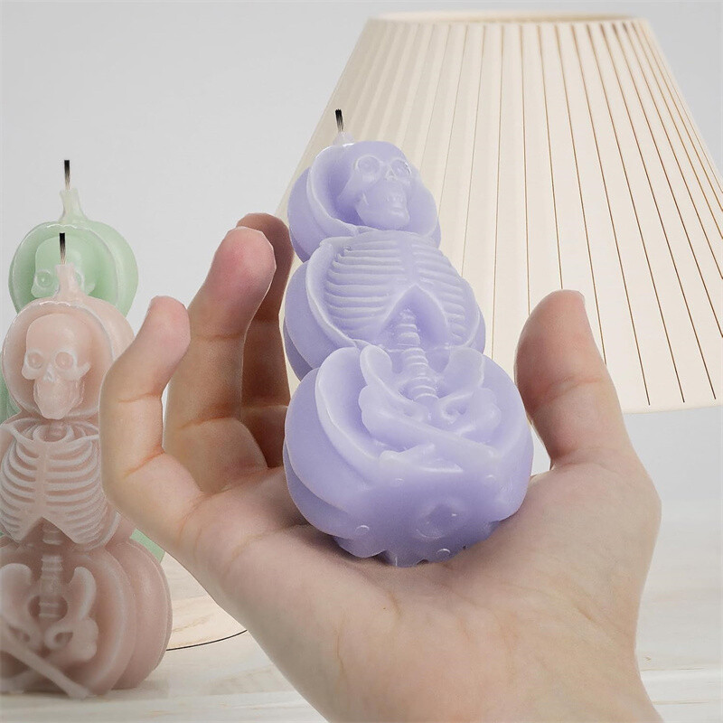 Τρισδιάστατο καλούπι κεριού σε σχήμα σκελετού αποκριών Δημιουργικό καλούπι σιλικόνης Skull Man Mold Triple Pumpkin Skull Mold Εργαλεία DIY Craft Resin