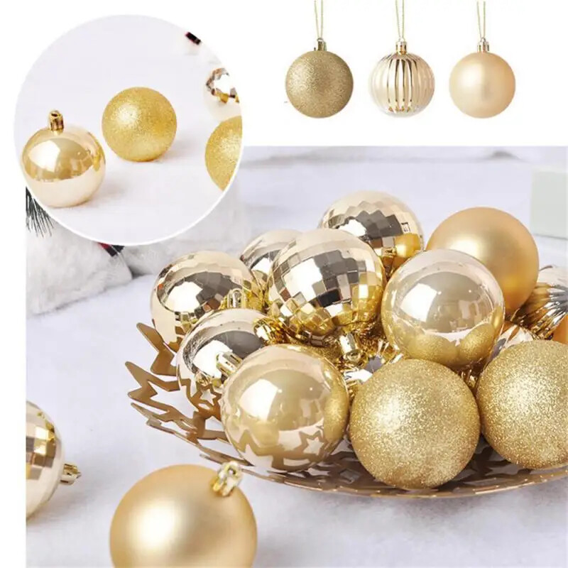 Vianočné gule, nerozbitné, 6/4/3 cm plastové gule, ozdoby na stromček, veľkoobjemové, sada ozdôb
