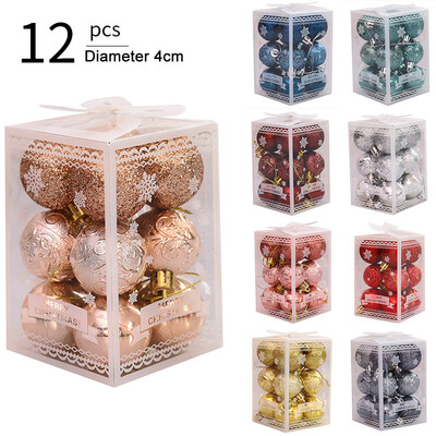 12 bucăți 4 cm bile de Crăciun bile de pom de Crăciun pentru agățat pandantiv decor plastic acasă pentru petrecere accesorii de revelion ornamente decorațiuni