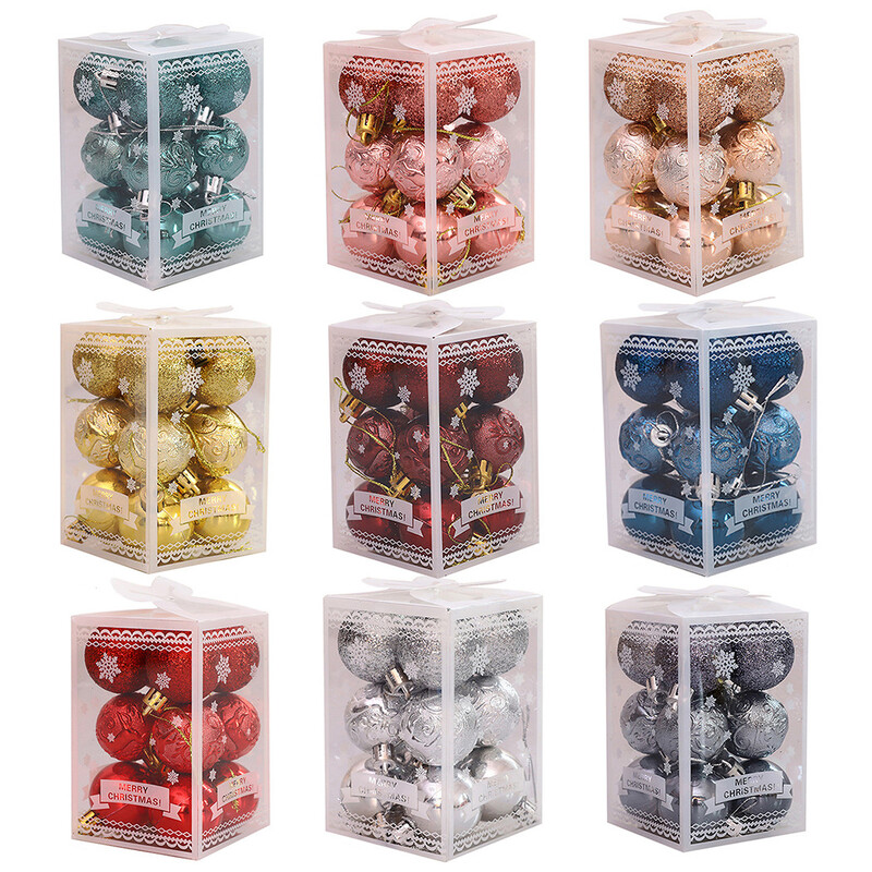 12GAB 4cm Ziemassvētku balle Ziemassvētku eglīšu bumbiņas Piekaramie kulonu rotājumi Plastmasas mājas ballītes Jaungada aksesuāri Ornamentu rotājumi