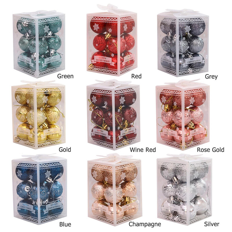 12GAB 4cm Ziemassvētku balle Ziemassvētku eglīšu bumbiņas Piekaramie kulonu rotājumi Plastmasas mājas ballītes Jaungada aksesuāri Ornamentu rotājumi