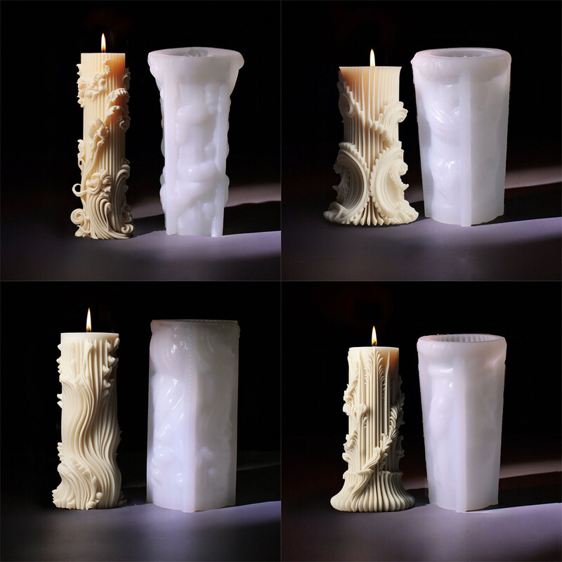 Sculptură pilon roman mucegai din silicon pentru lumânări, coloană verticală cu undă, rășină, set de fabricare a tencuielii, matriță pentru ciocolată, decor artistic pentru acasă