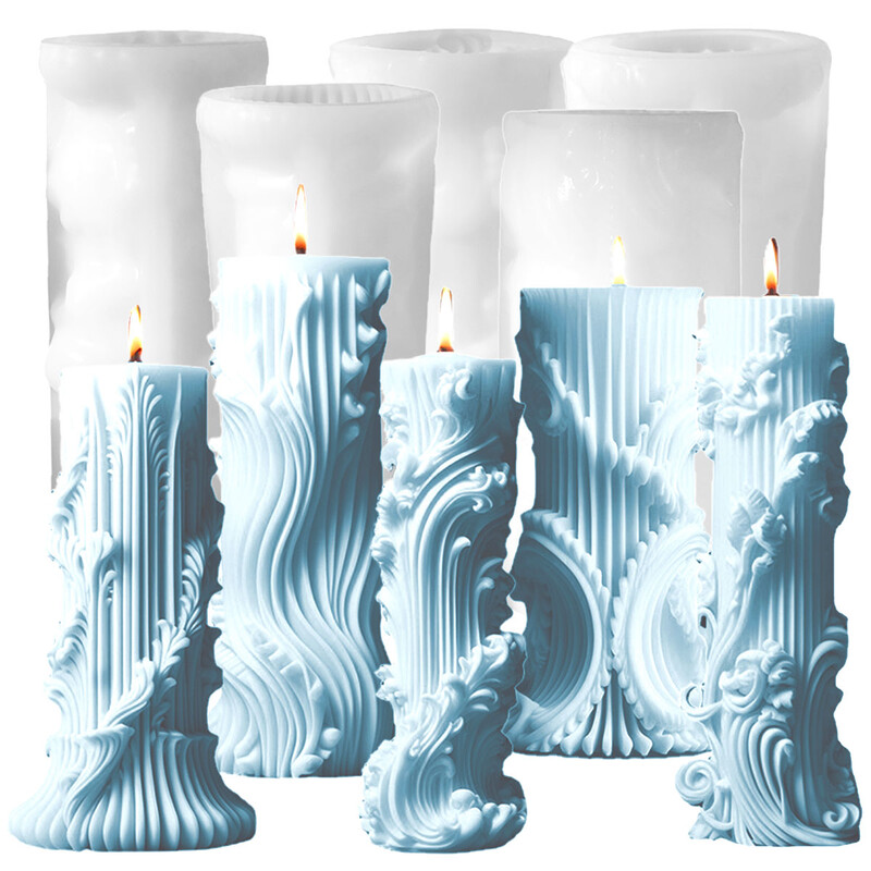 Sculptură pilon roman mucegai din silicon pentru lumânări, coloană verticală cu undă, rășină, set de fabricare a tencuielii, matriță pentru ciocolată, decor artistic pentru acasă
