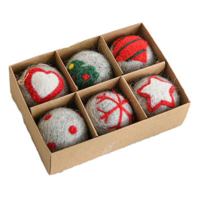 6 db gyapjú filc karácsonyi labdák, dobozos karácsonyfa medáldíszek 2024-es ünnepi partira, újévi ajándékok Noel Navidad 2025