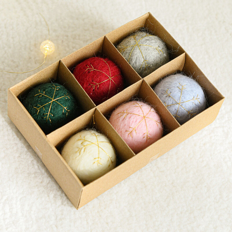 6 db gyapjú filc karácsonyi labdák, dobozos karácsonyfa medáldíszek 2024-es ünnepi partira, újévi ajándékok Noel Navidad 2025
