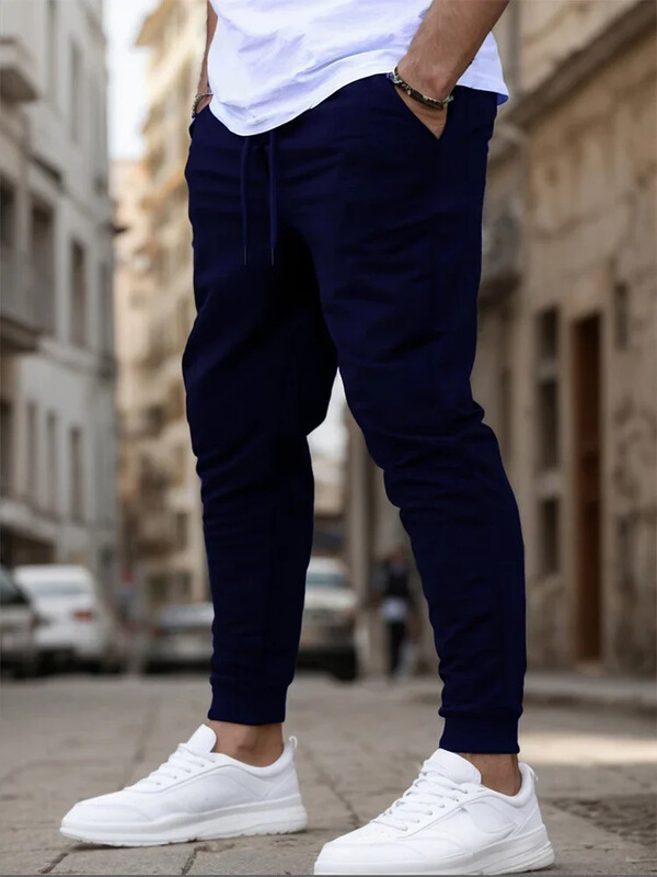Pantaloni de modă pentru bărbați, de culoare uni, Pantaloni subțiri, confortabili, casual Pantaloni de jogging sport Pantaloni de sport de fitness, pantaloni respirabili cu cordon