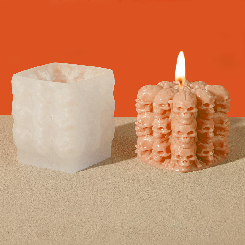 Rubika kuba galvaskausa ķirbju sveces silikona veidne DIY roku darbs aromterapijas ģipša ziepju veidošanas veidņu Helovīna sveču veidne