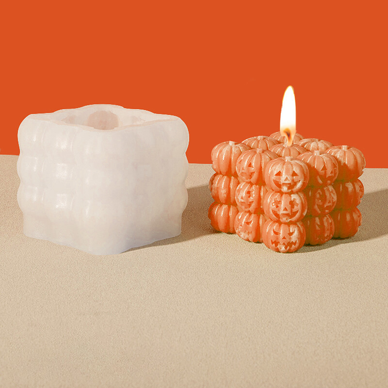 Rubika kuba galvaskausa ķirbju sveces silikona veidne DIY roku darbs aromterapijas ģipša ziepju veidošanas veidņu Helovīna sveču veidne