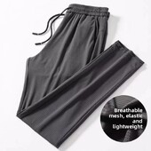 Ice Silk ίσιο ανδρικό παντελόνι Καλοκαιρινό λεπτό στυλ Casual αθλητικό παντελόνι Μοντέρνα επώνυμα ντραπέ φαρδιά ανδρικά παντελόνια