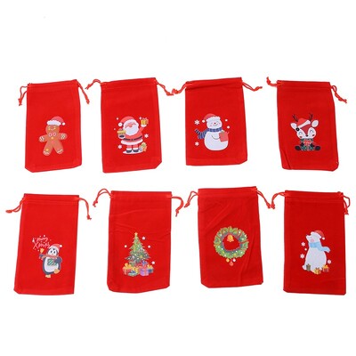 8Gb Priecīgus Ziemassvētkus Samta maisiņi Savelkamie maisiņi Ziemassvētku eglīšu rotājumiem Dekors Konfektes Cepumi Āboli Maisiņi Rotaslietu Iepakojuma maisiņi