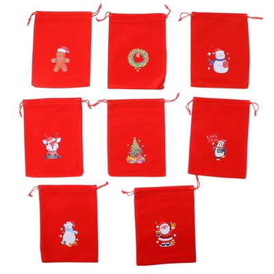 8Gb Priecīgus Ziemassvētkus Samta maisiņi Savelkamie maisiņi Ziemassvētku eglīšu rotājumiem Dekors Konfektes Cepumi Āboli Maisiņi Rotaslietu Iepakojuma maisiņi
