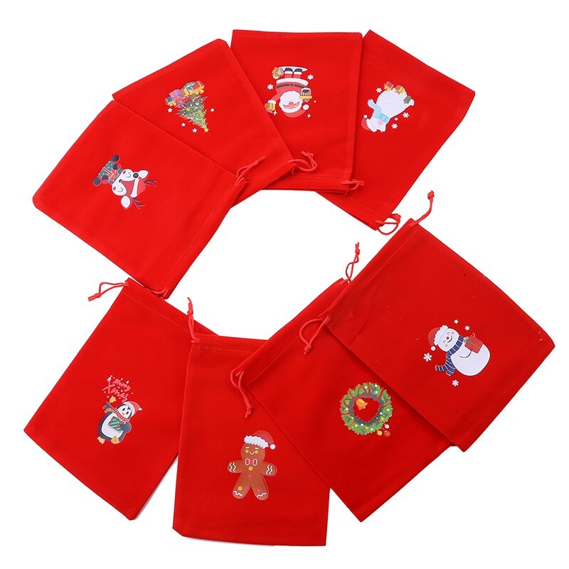 8Gb Priecīgus Ziemassvētkus Samta maisiņi Savelkamie maisiņi Ziemassvētku eglīšu rotājumiem Dekors Konfektes Cepumi Āboli Maisiņi Rotaslietu Iepakojuma maisiņi