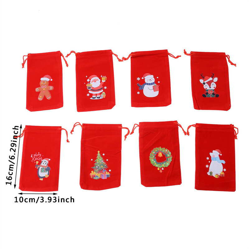 8Gb Priecīgus Ziemassvētkus Samta maisiņi Savelkamie maisiņi Ziemassvētku eglīšu rotājumiem Dekors Konfektes Cepumi Āboli Maisiņi Rotaslietu Iepakojuma maisiņi