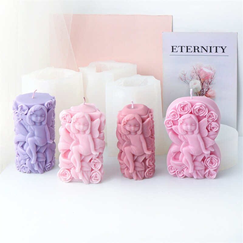 3D silikónová forma na sviečky s anjelským motívom, geometrický valcový trojuholníkový hranol, forma na mydlo, ružový kvet, víla, krása, umenie, remeslá, dekorácia, darček