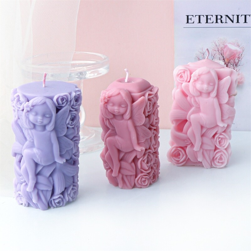 3D silikónová forma na sviečky s anjelským motívom, geometrický valcový trojuholníkový hranol, forma na mydlo, ružový kvet, víla, krása, umenie, remeslá, dekorácia, darček