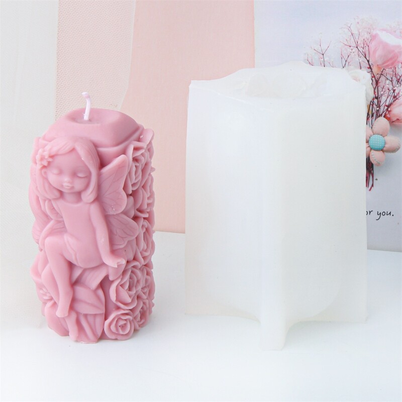 3D silikónová forma na sviečky s anjelským motívom, geometrický valcový trojuholníkový hranol, forma na mydlo, ružový kvet, víla, krása, umenie, remeslá, dekorácia, darček