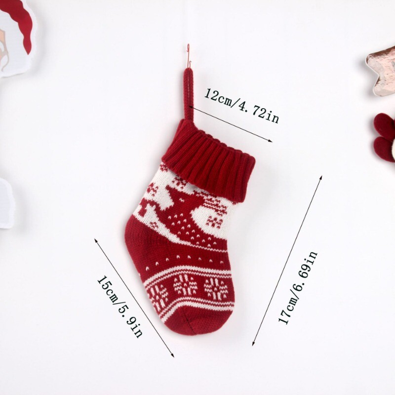 3 gab. Jauns trikotāžas Ziemassvētku zeķu dāvanu maisiņš ar sniegpārsliņu briežu rakstu Ziemassvētku rotājuma Ziemassvētku eglītes pakaramais