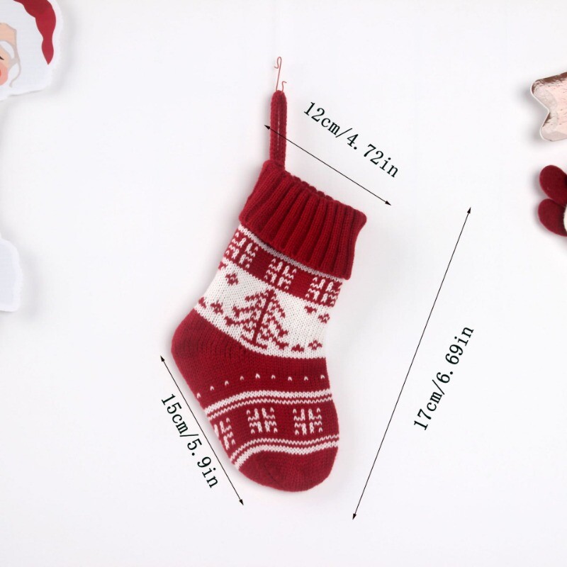 3 gab. Jauns trikotāžas Ziemassvētku zeķu dāvanu maisiņš ar sniegpārsliņu briežu rakstu Ziemassvētku rotājuma Ziemassvētku eglītes pakaramais
