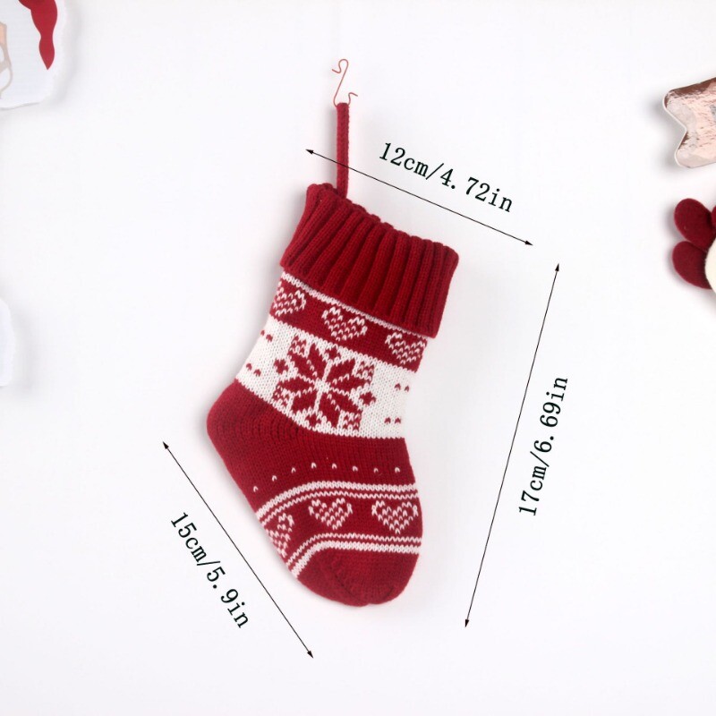 3 gab. Jauns trikotāžas Ziemassvētku zeķu dāvanu maisiņš ar sniegpārsliņu briežu rakstu Ziemassvētku rotājuma Ziemassvētku eglītes pakaramais