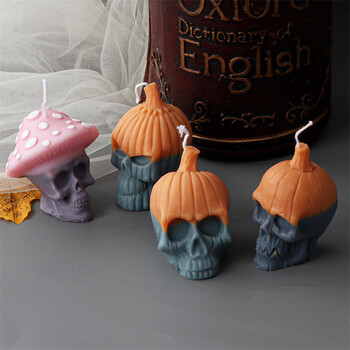 Σειρά 3D Skull Pumpkin Head Καλούπι κεριού σιλικόνης DIY Skull Mushroom Head Halloween Theme Horror Γύψινο δώρο διακόσμησης σπιτιού