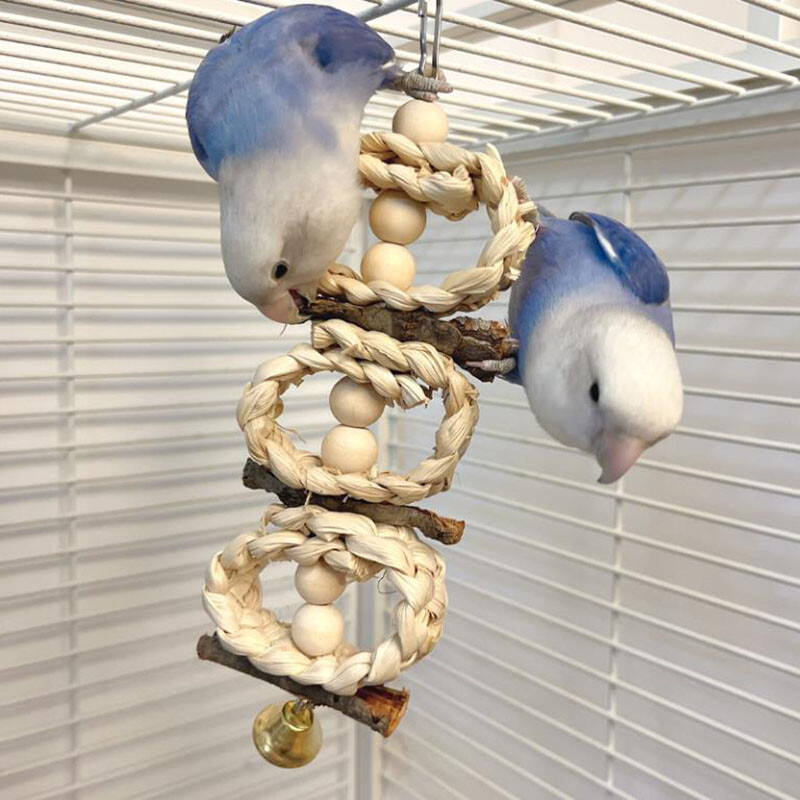 Dabīgs materiāls Mājdzīvnieku papagaiļa rotaļlieta Putnu šūpošanās vingrinājums Slīpēšana Košana Koka rotaļlietas Mājas papagailis ara šūpuļtīkls Putnu rotaļlieta ar zvaniņu