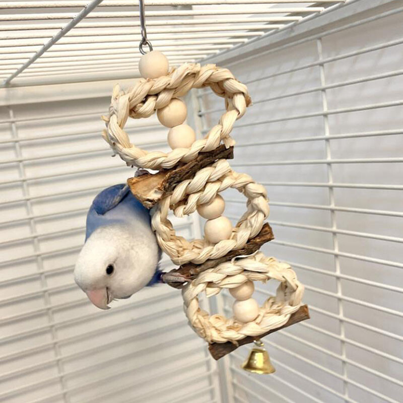 Dabīgs materiāls Mājdzīvnieku papagaiļa rotaļlieta Putnu šūpošanās vingrinājums Slīpēšana Košana Koka rotaļlietas Mājas papagailis ara šūpuļtīkls Putnu rotaļlieta ar zvaniņu