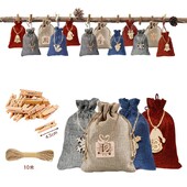 Χριστουγεννιάτικο Advent Calendar Bag Σετ 24 ημερών με κορδόνι δώρου με χριστουγεννιάτικο κρεμαστό ξύλινο κρεμαστό τσαντάκι καραμέλα